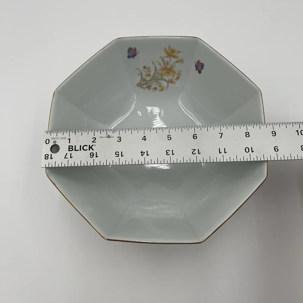 Shaddy Fine China Japan Octagonal Bowl‎ Floral Butterfly Gold Rimmed